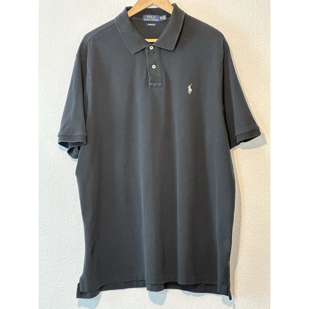 Polo Ralph Lauren Polo Shirt Mens XXL BLACK Short Sleeve Gray Pony